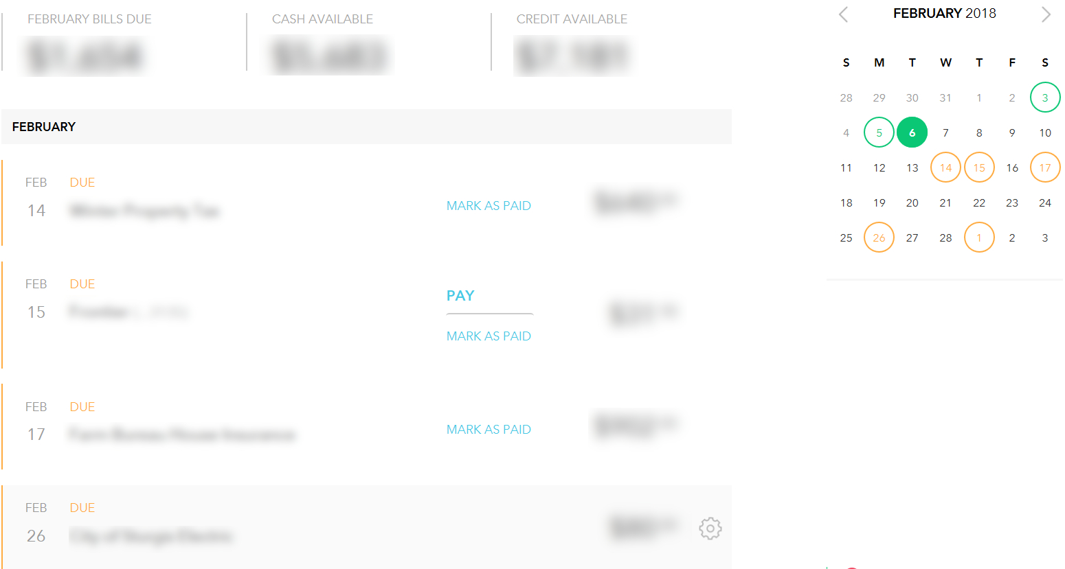 Screenshot of Mint's Bills page, the bread and butter of a better bill pay system.