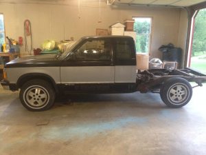 Our 1991 Chevy S10 with the bed removed.